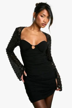 Mini Dresses|Long Sleeve Dresses*boohoo Corset Pearl Detail Mini Dress black