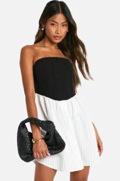 Smock Dresses|Shirt Dresses*boohoo Corset Stripe Shirt Dress black