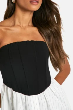 Smock Dresses|Shirt Dresses*boohoo Corset Stripe Shirt Dress black
