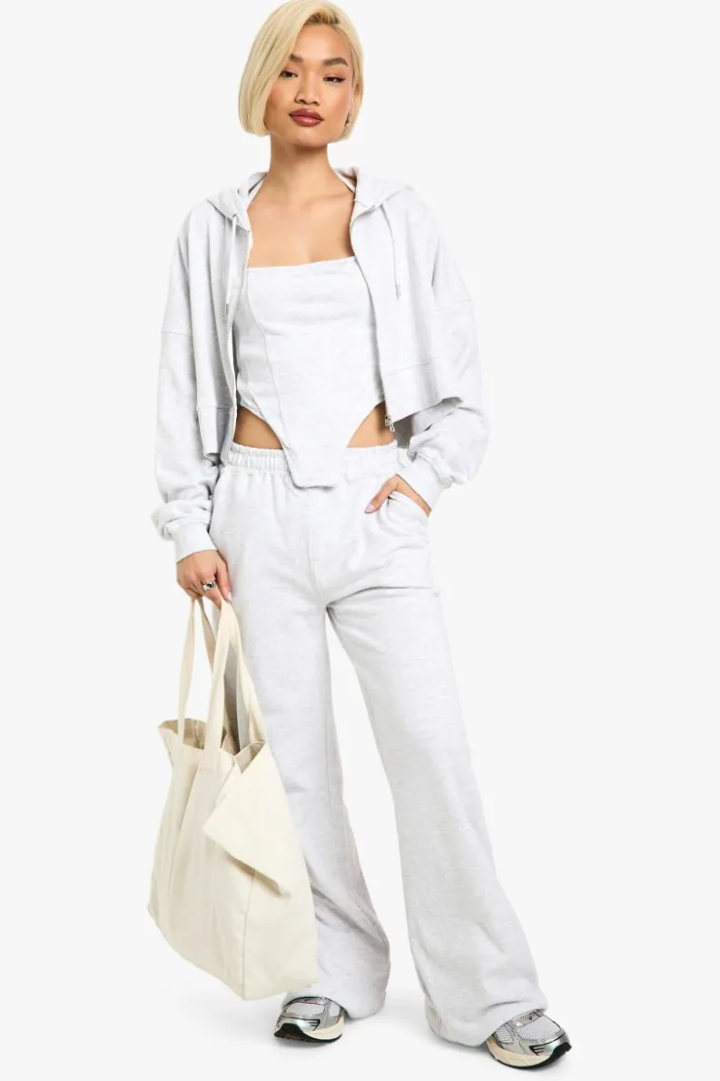 Up To 80% Off Winter Warmers|Athleisure*boohoo Corset Top 3 Piece Boxy Crop Hooded Tracksuit ash grey