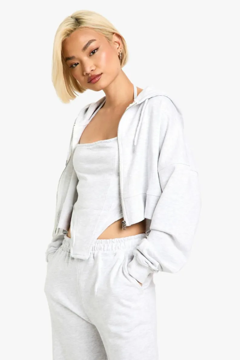 Up To 80% Off Winter Warmers|Athleisure*boohoo Corset Top 3 Piece Boxy Crop Hooded Tracksuit ash grey