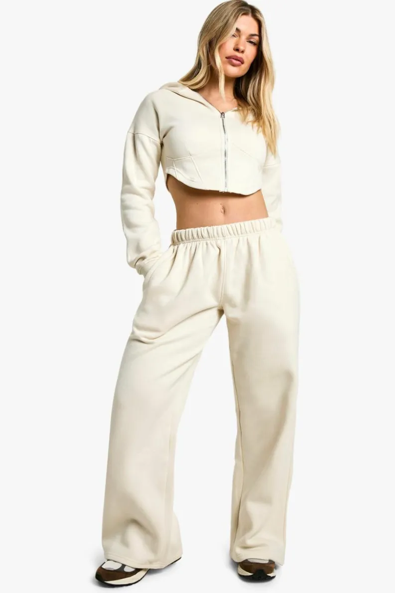 Up To 80% Off Winter Warmers|Athleisure*boohoo Corset Zip Hoodie And Straight Leg Jogger Tracksuit ecru