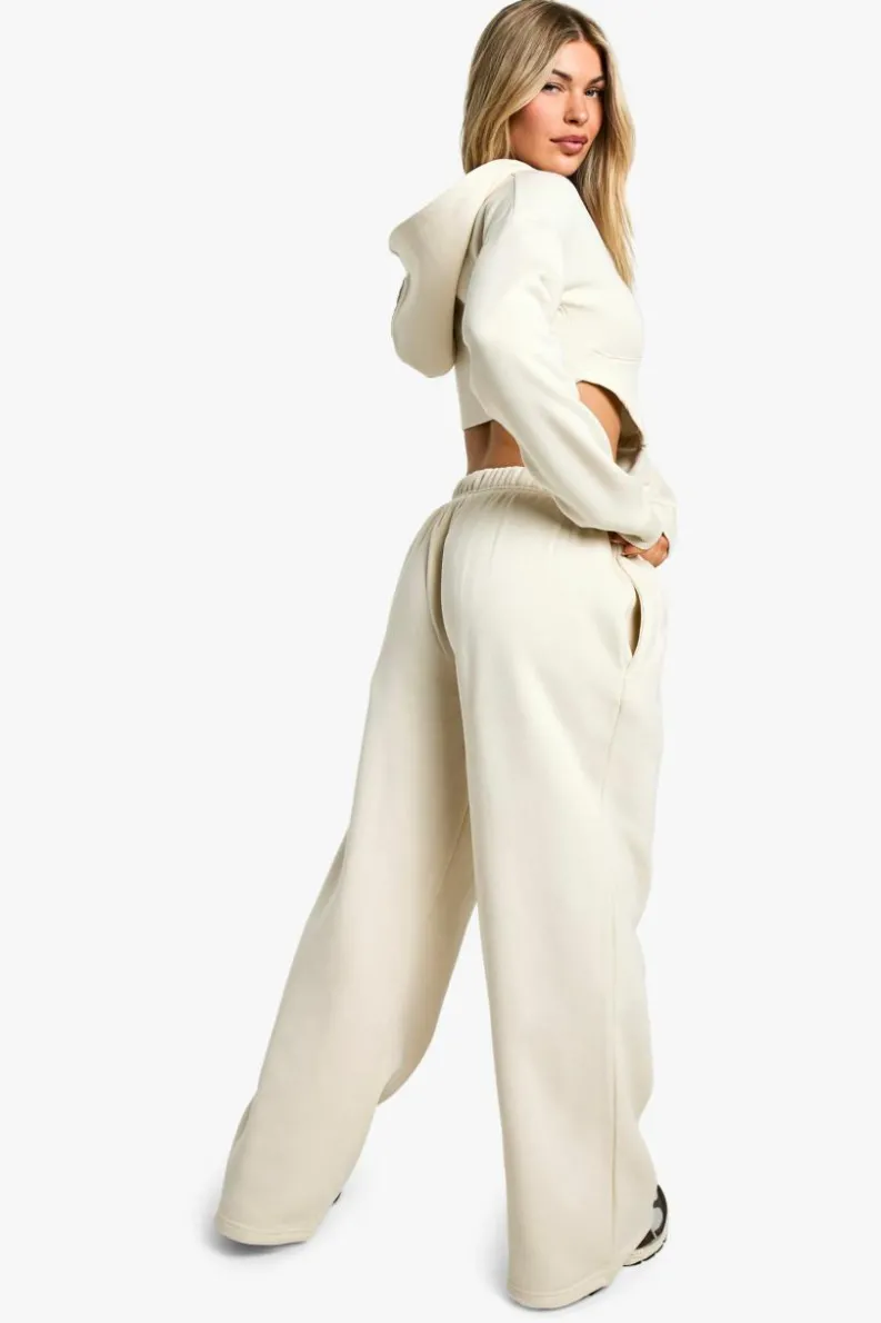 Up To 80% Off Winter Warmers|Athleisure*boohoo Corset Zip Hoodie And Straight Leg Jogger Tracksuit ecru