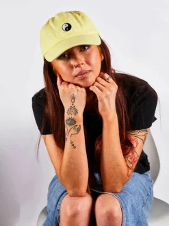 Hats & Gloves|Hats & Gloves*SVNX Cotton Baseball Cap With 'Ying Yang' Embroidery In Lemon Yellow