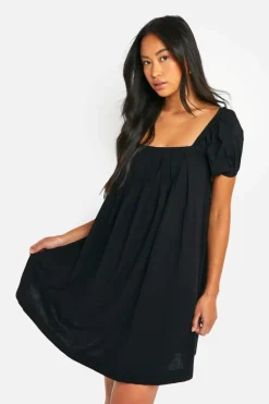 Smock Dresses*boohoo Cotton Blend Puff Sleeve Smock Dress black
