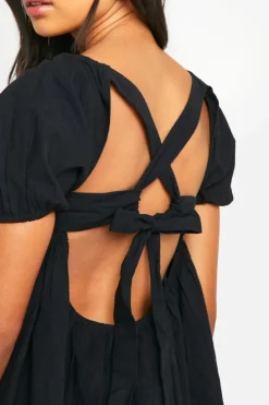 Smock Dresses*boohoo Cotton Blend Puff Sleeve Smock Dress black