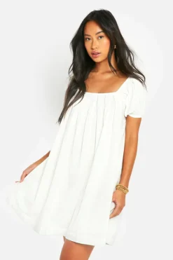 Smock Dresses*boohoo Cotton Blend Puff Sleeve Smock Dress white