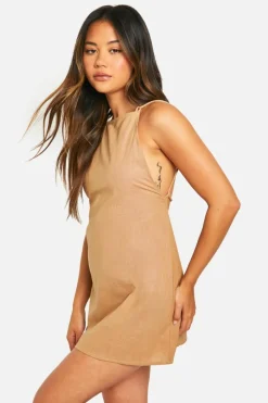 Smock Dresses*boohoo Cotton Blend Strappy Open Back Dress stone