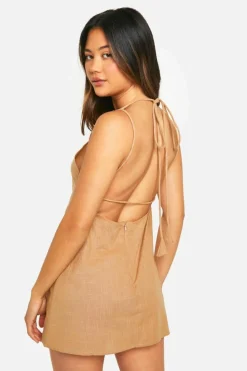 Smock Dresses*boohoo Cotton Blend Strappy Open Back Dress stone