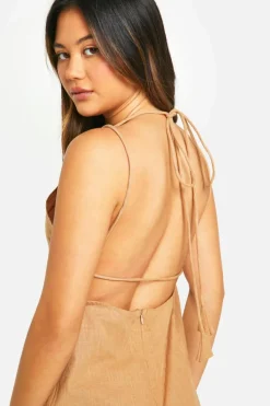Smock Dresses*boohoo Cotton Blend Strappy Open Back Dress stone