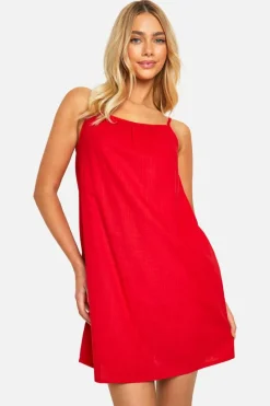 Smock Dresses*boohoo Cotton Blend Strappy Swing Dress red