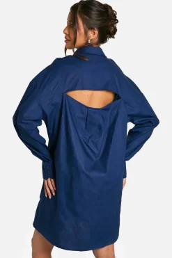 Shirt Dresses*boohoo Cotton Cut Out Shirt Dress navy