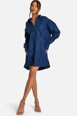 Shirt Dresses*boohoo Cotton Cut Out Shirt Dress navy