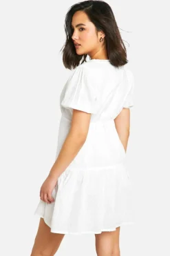 Smock Dresses*boohoo Cotton Dobby Crochet Mini Dress white