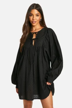 Smock Dresses*boohoo Cotton Dobby Smock Dress black