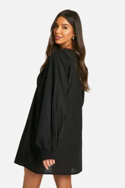 Smock Dresses*boohoo Cotton Dobby Smock Dress black