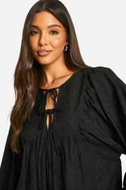 Smock Dresses*boohoo Cotton Dobby Smock Dress black