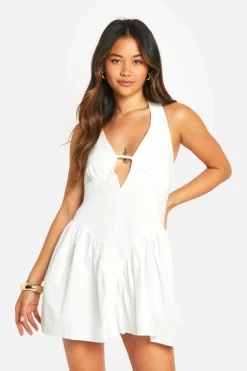 Smock Dresses*boohoo Cotton Dropped Waist Corset Mini Dress ivory