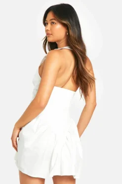 Smock Dresses*boohoo Cotton Dropped Waist Corset Mini Dress ivory