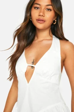 Smock Dresses*boohoo Cotton Dropped Waist Corset Mini Dress ivory