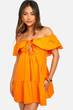 Smock Dresses*boohoo Cotton Frill Detail Smock Dress orange