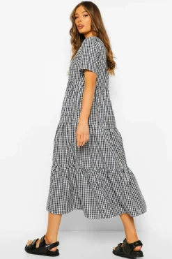 Smock Dresses|Midi Dresses*boohoo Cotton Gingham Midaxi Smock Dress black