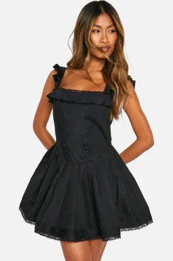 Smock Dresses*boohoo Cotton Milkmaid Frill Dress black