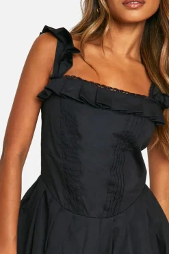 Smock Dresses*boohoo Cotton Milkmaid Frill Dress black