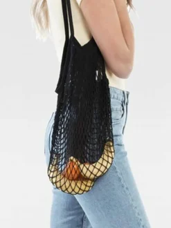 Handbags*SVNX Cotton Net Bag in Black
