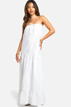 Smock Dresses*boohoo Cotton Poplin Bandeau Volume Maxi Dress white
