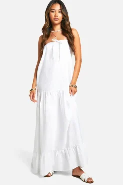 Smock Dresses*boohoo Cotton Poplin Bandeau Volume Maxi Dress white