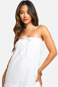 Smock Dresses*boohoo Cotton Poplin Bandeau Volume Maxi Dress white