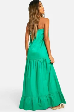 Smock Dresses*boohoo Cotton Poplin Bandeau Volume Maxi Dress green