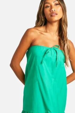 Smock Dresses*boohoo Cotton Poplin Bandeau Volume Maxi Dress green
