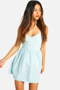 Smock Dresses*boohoo Cotton Poplin Cross Back Smock Dress pale blue