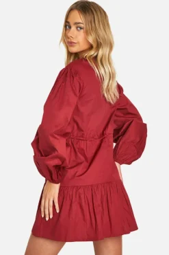 Smock Dresses*boohoo Cotton Poplin Ruched Smock Dress raspberry