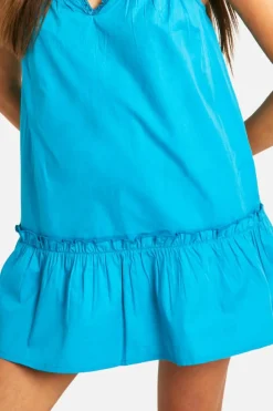 Smock Dresses*boohoo Cotton Poplin Ruffle Hem Dress blue