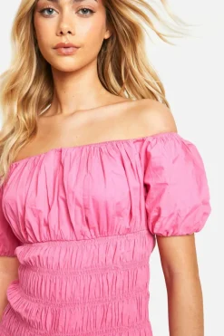 Smock Dresses*boohoo Cotton Poplin Shirred Puff Sleeve Maxi Dress pink