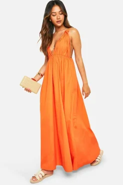 Smock Dresses*boohoo Cotton Poplin Strappy Maxi Dress orange