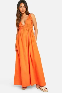 Smock Dresses*boohoo Cotton Poplin Strappy Maxi Dress orange