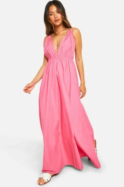 Smock Dresses*boohoo Cotton Poplin Strappy Maxi Dress pink
