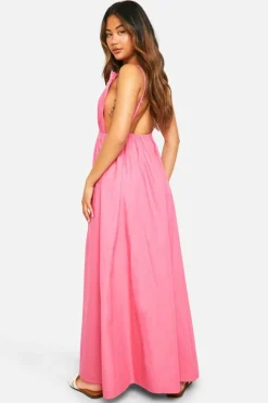 Smock Dresses*boohoo Cotton Poplin Strappy Maxi Dress pink
