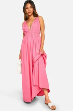 Smock Dresses*boohoo Cotton Poplin Strappy Maxi Dress pink