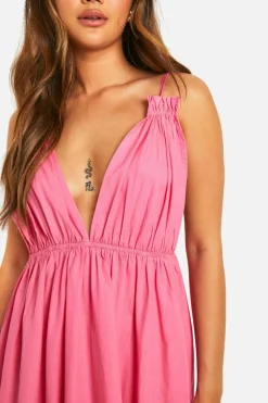 Smock Dresses*boohoo Cotton Poplin Strappy Maxi Dress pink