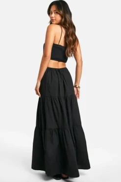Smock Dresses*boohoo Cotton Poplin Tiered Maxi Dress black
