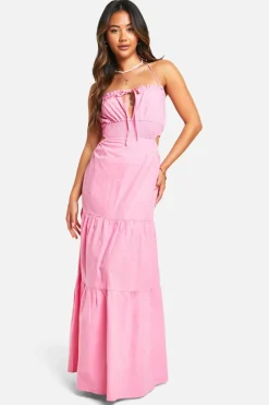 Smock Dresses*boohoo Cotton Poplin Tiered Maxi Dress pink
