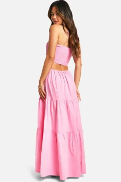 Smock Dresses*boohoo Cotton Poplin Tiered Maxi Dress pink