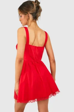 Skater Dresses*boohoo Cotton Strappy Milkmaid Mini Dress red