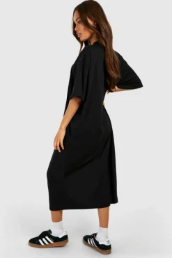 T-Shirt Dresses|Shirt Dresses*boohoo Cotton Super Oversized Midi T-shirt Dress black