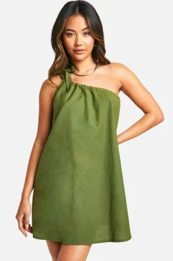 Smock Dresses*boohoo Cotton Tie Shoulder Mini Dress khaki